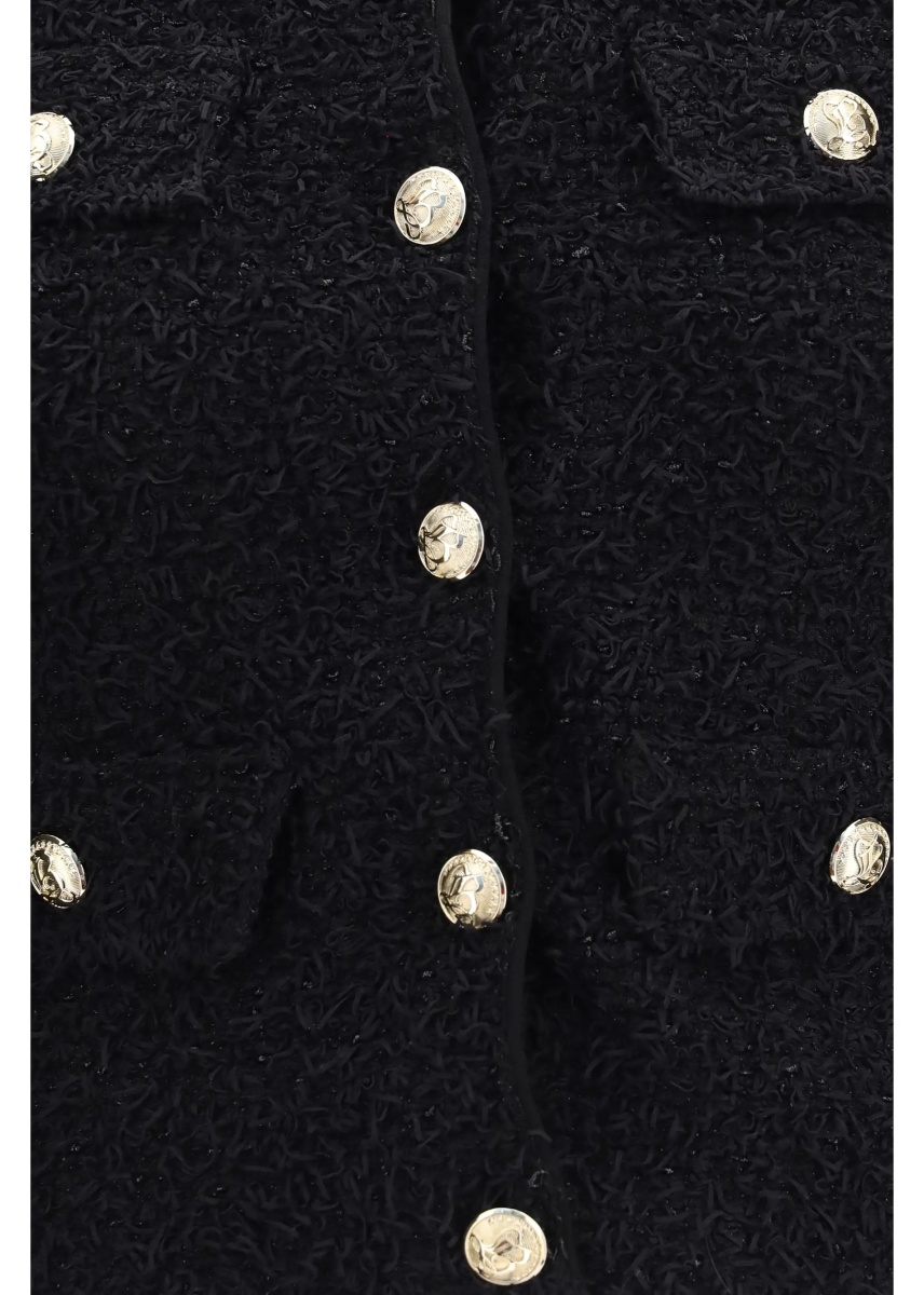 Jacheta Double-breasted tweed cropped Jacket with logo buttons - Img 3