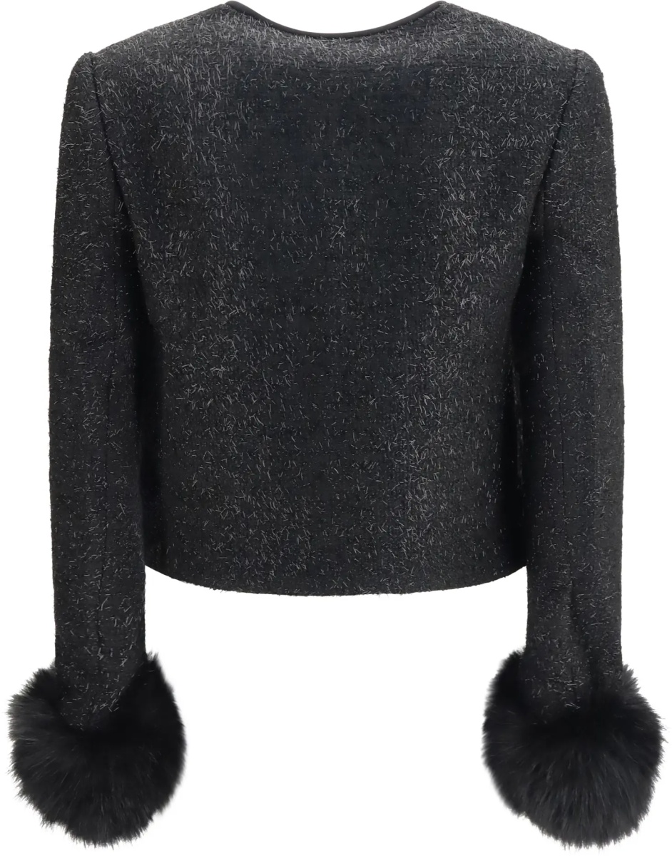 Jacheta Metallic bouclé Jacket with faux fur cuffs - Img 2