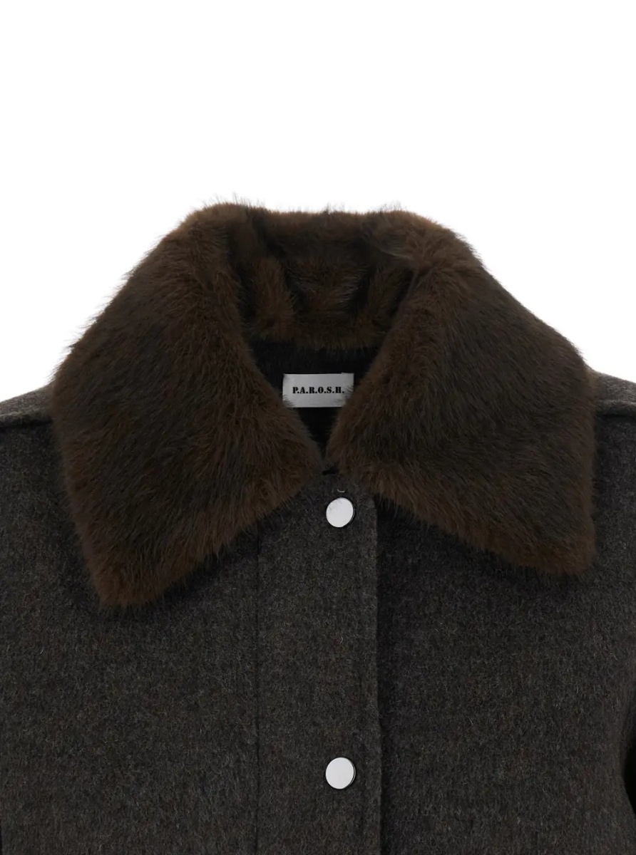Jacheta P.A.R.O.S.H. Brown Jacket with removable fur collar in wool for women - Img 2