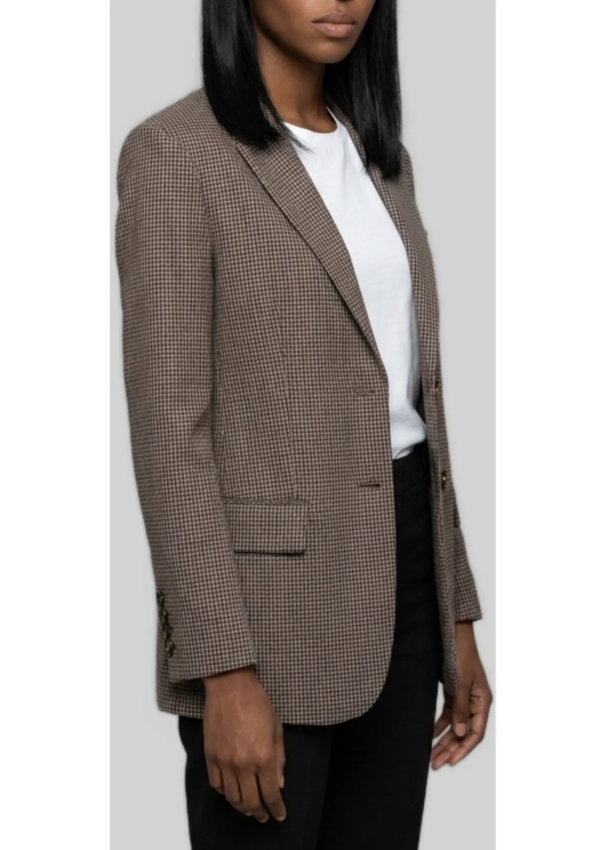 Jacheta Single-Breasted Micro-Check Jacket - Img 2