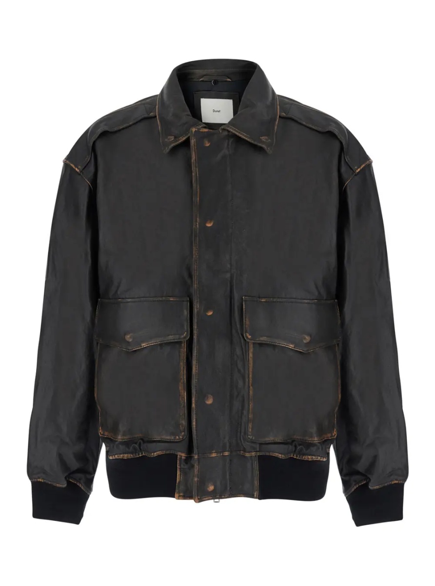 Jacheta UNISEX DETACHABLE A-2 LEATHER BLOUSON with collar and long sleeves in Black Leather Unisex - Img 4