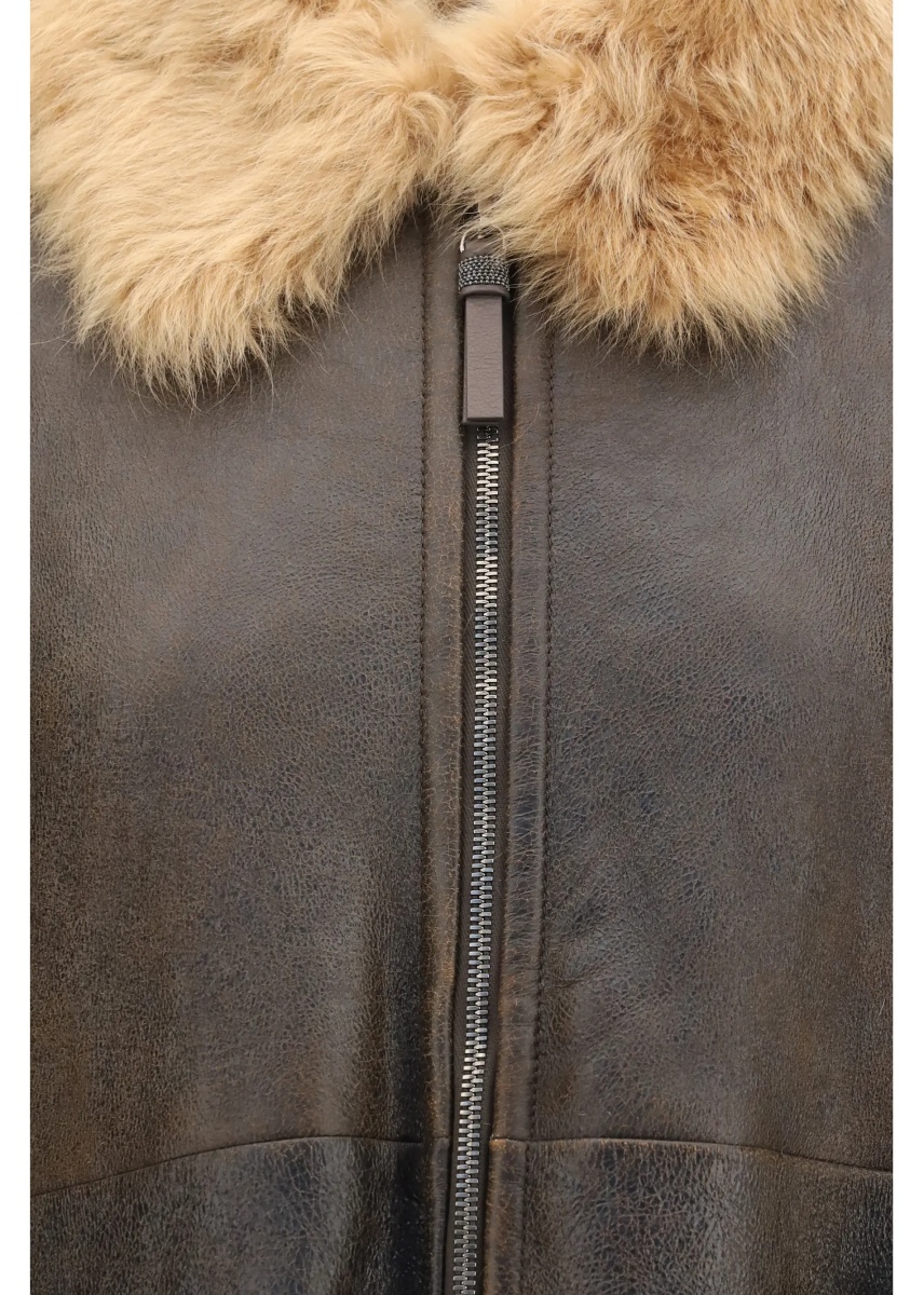 Jacheta Vintage-effect shearling Bomber with shiny zipper pull - Img 2