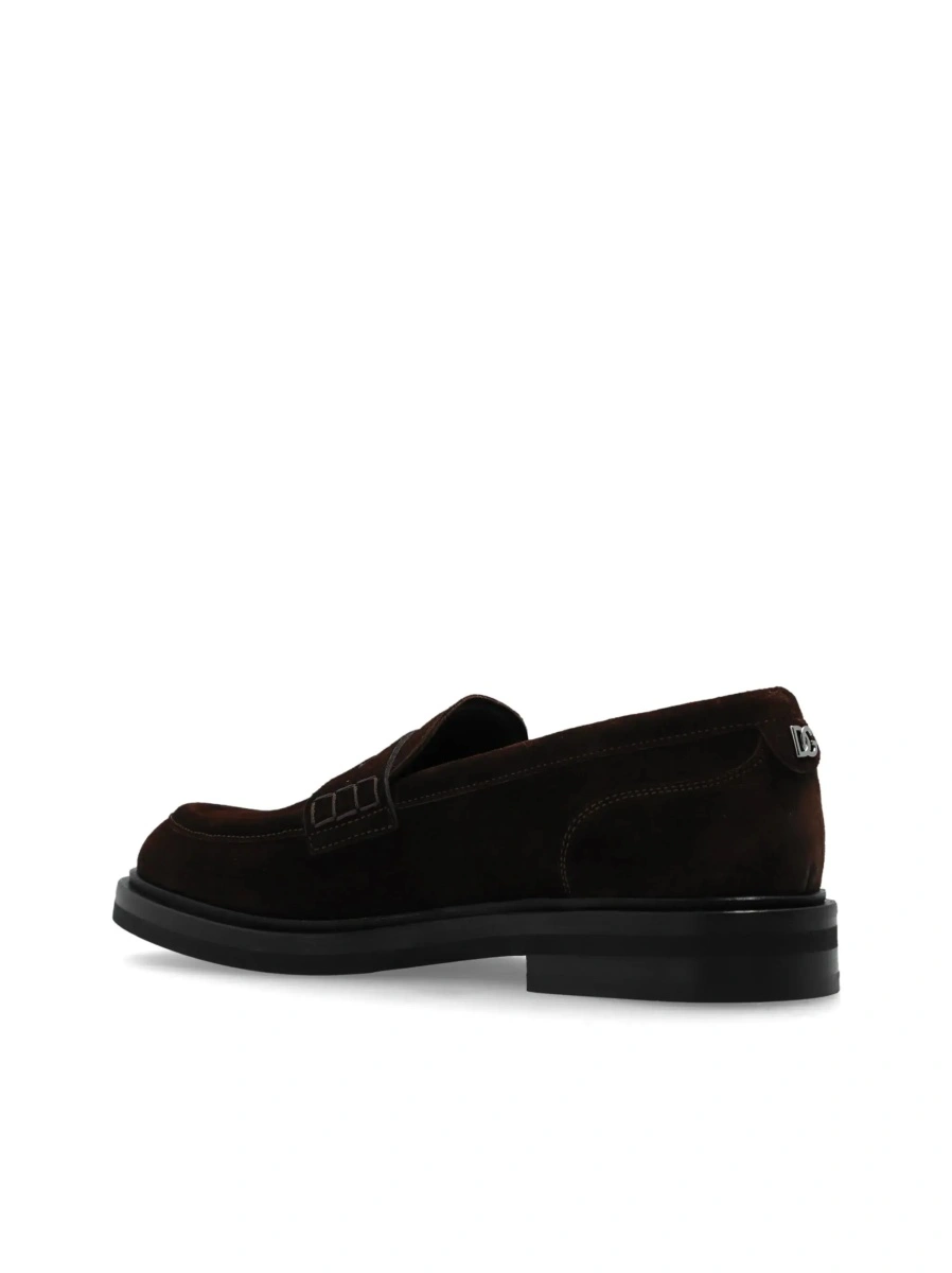 Mocasini Brown Loafers with logo plate on the back in suede for women - Img 8