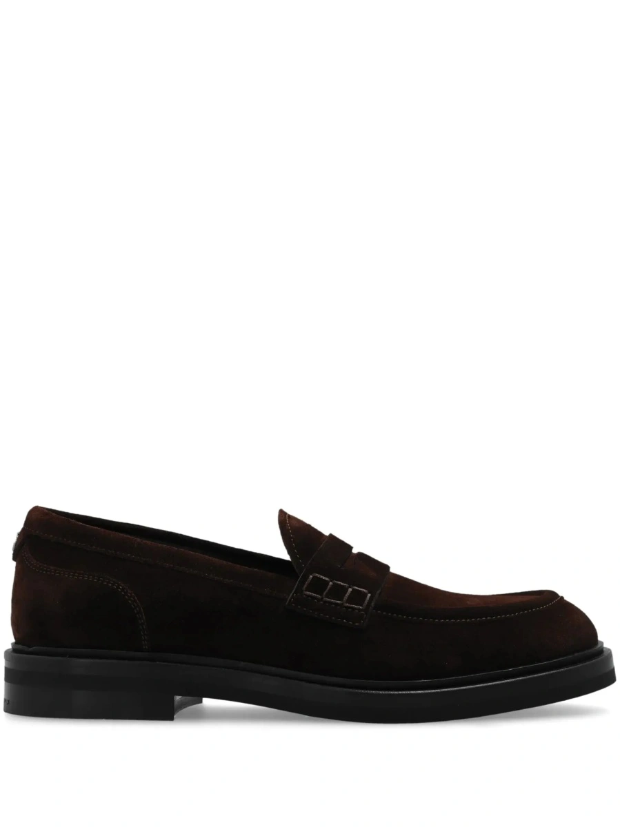 Mocasini Brown Loafers with logo plate on the back in suede for women - Img 9