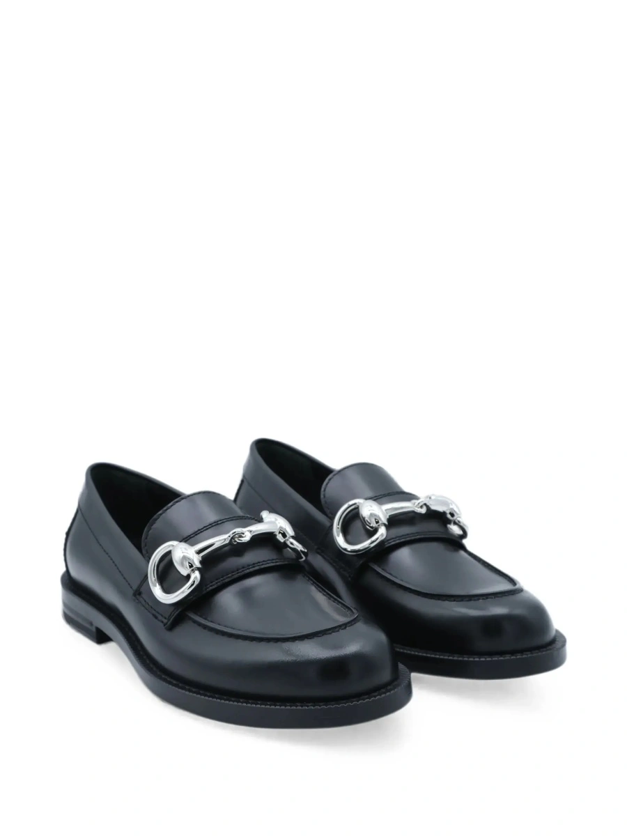 Mocasini 'Emily' Black loafers with Horsebit plaque on the front in leather for women - Img 5
