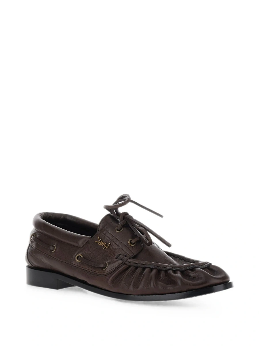Mocasini Saint Laurent maro din piele 'Le Loafer Bateau' - Img 5