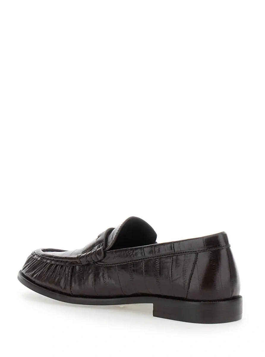 Mocasini 'Stallone' black loafer with ruched toe in croc-effect leather for women - Img 3