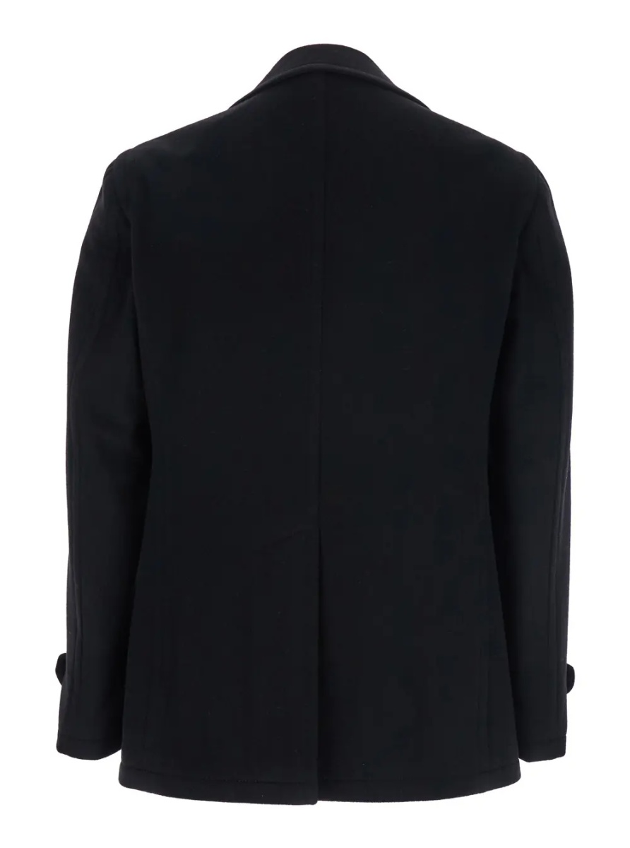 Paltoane Black Coat with Button Closure and Welt Pockets in Wool - Img 2