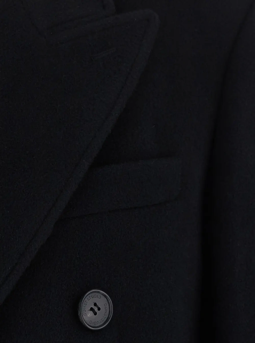 Palton Coat with Notched Revers and Long Sleeves in Black Wool and Cashmere for Women - Img 3