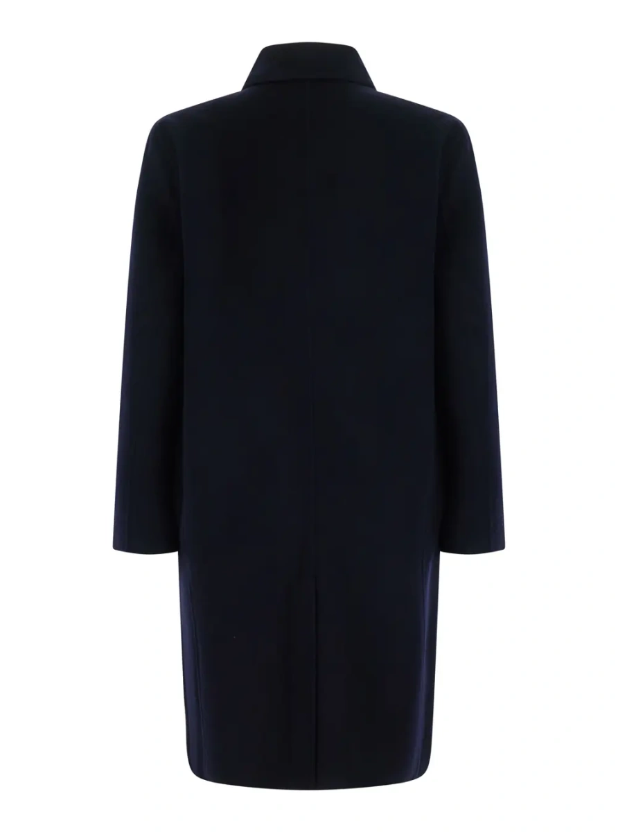 Palton Shirt collar coat with pockets in blue for women - Img 2