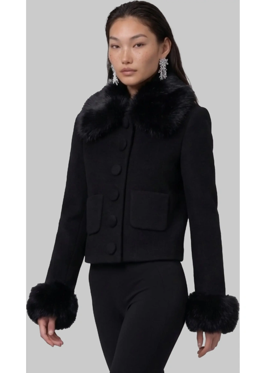Palton Short Coat With Faux Fur Inserts - Img 2