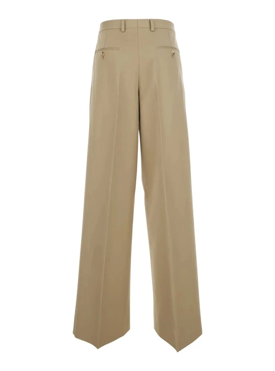 Pantaloni Beige Pants with Belt Loops in Cotton and Wool Blend Woman - Img 2