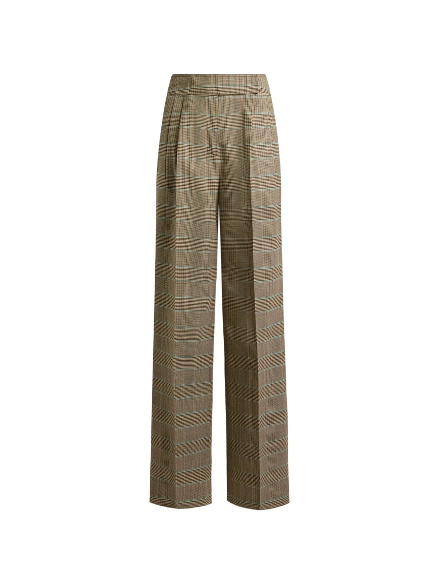 Pantaloni Beige Pants with front closure and all-over Prince of Wales motif in wool blend for women - Img 8