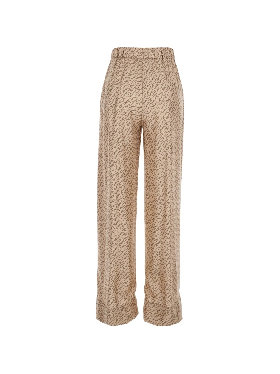 Pantaloni Beige Silk Pants with Elastic Drawstring Waist and All-Over Print Woman - Img 4