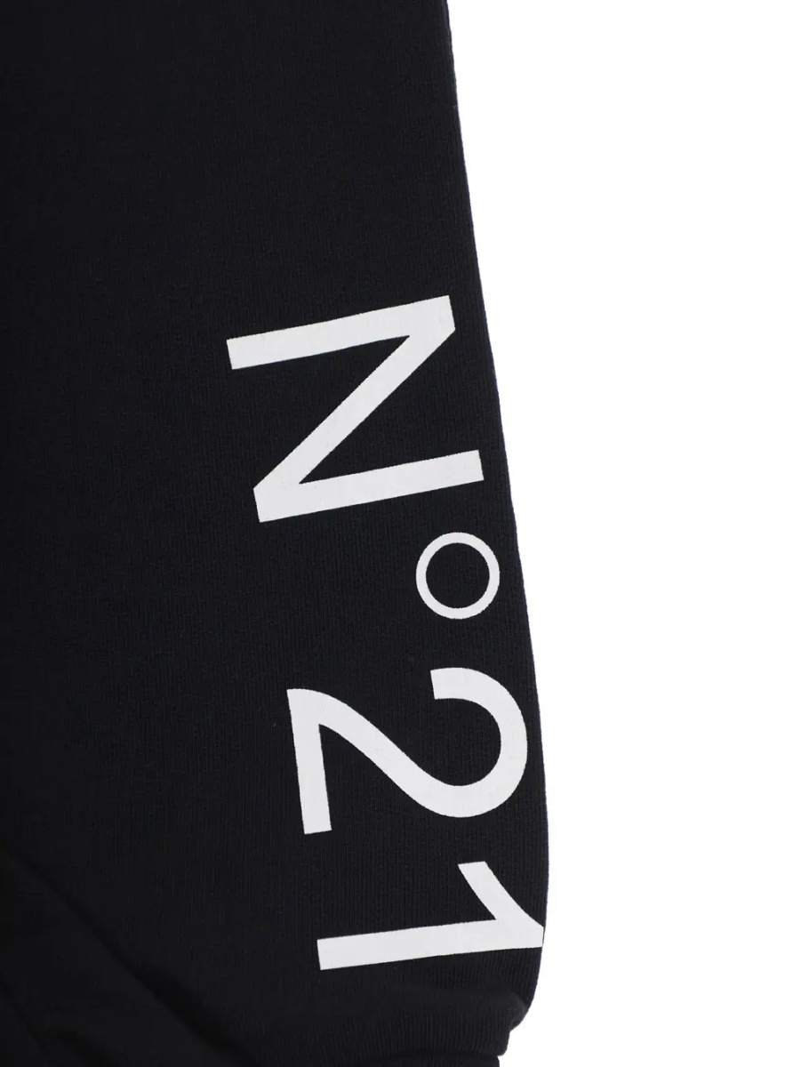 Pantaloni Black Pants with Elastic Waist and Drawstring and Maxi Logo on the Front in Cotton Boy - Img 3