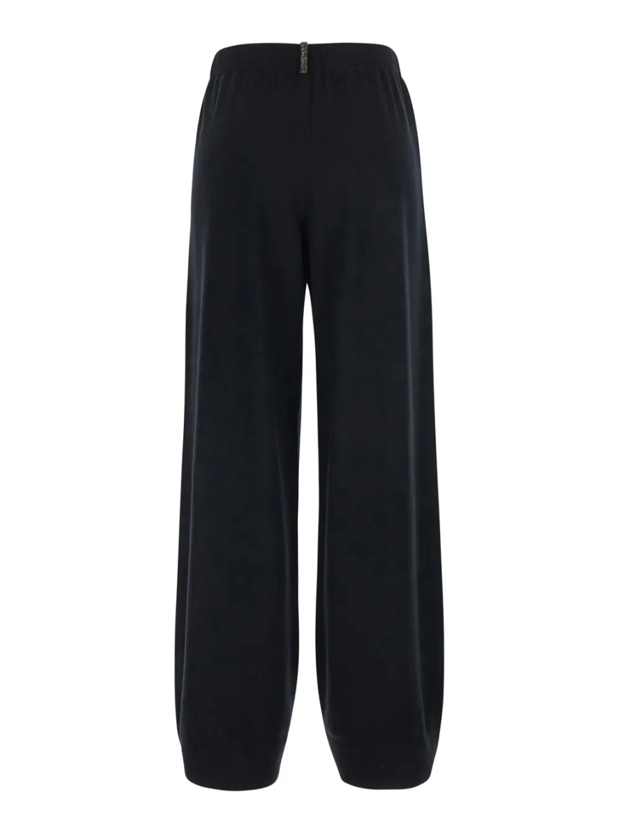 Pantaloni black Pants with elasticated waist and applied rhinestones in wool and silk for women - Img 2