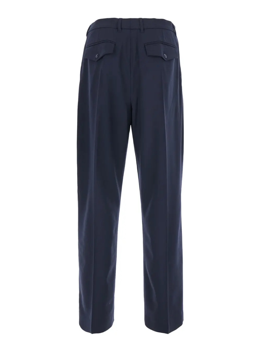 Pantaloni Black Trousers with Front Pleats and Logo Plate in Wool for Men - Img 2