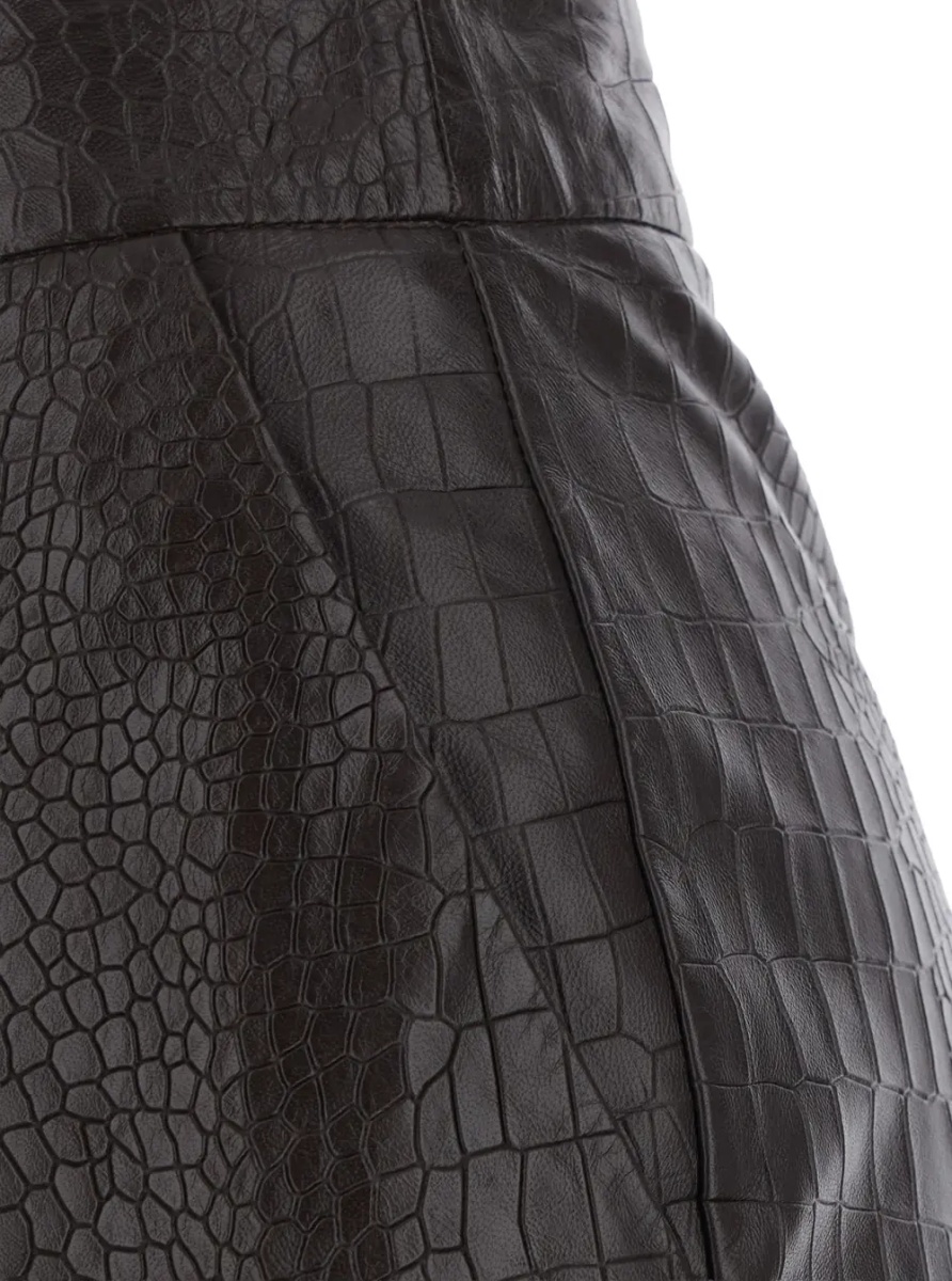 Pantaloni Brown crocodile-embossed pants with wide leg in leather for women - Img 3