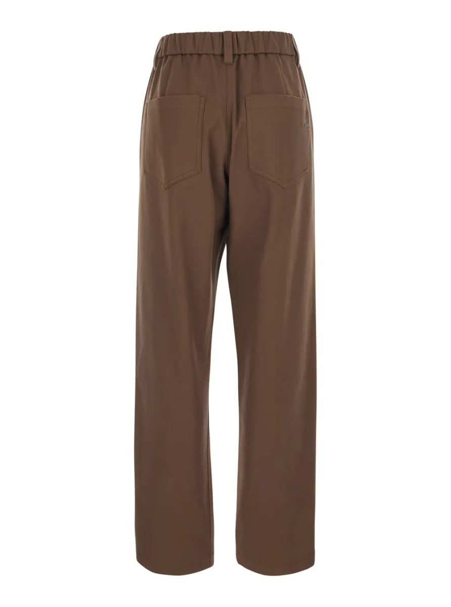 Pantaloni Brown Pants with elasticated waist and Monile on the back in stretch cotton for women - Img 2