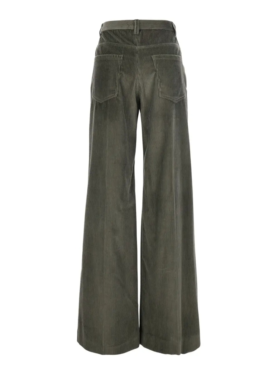 Pantaloni Brown Pants with Monile on the belt loop and wide leg in corduroy for women - Img 2