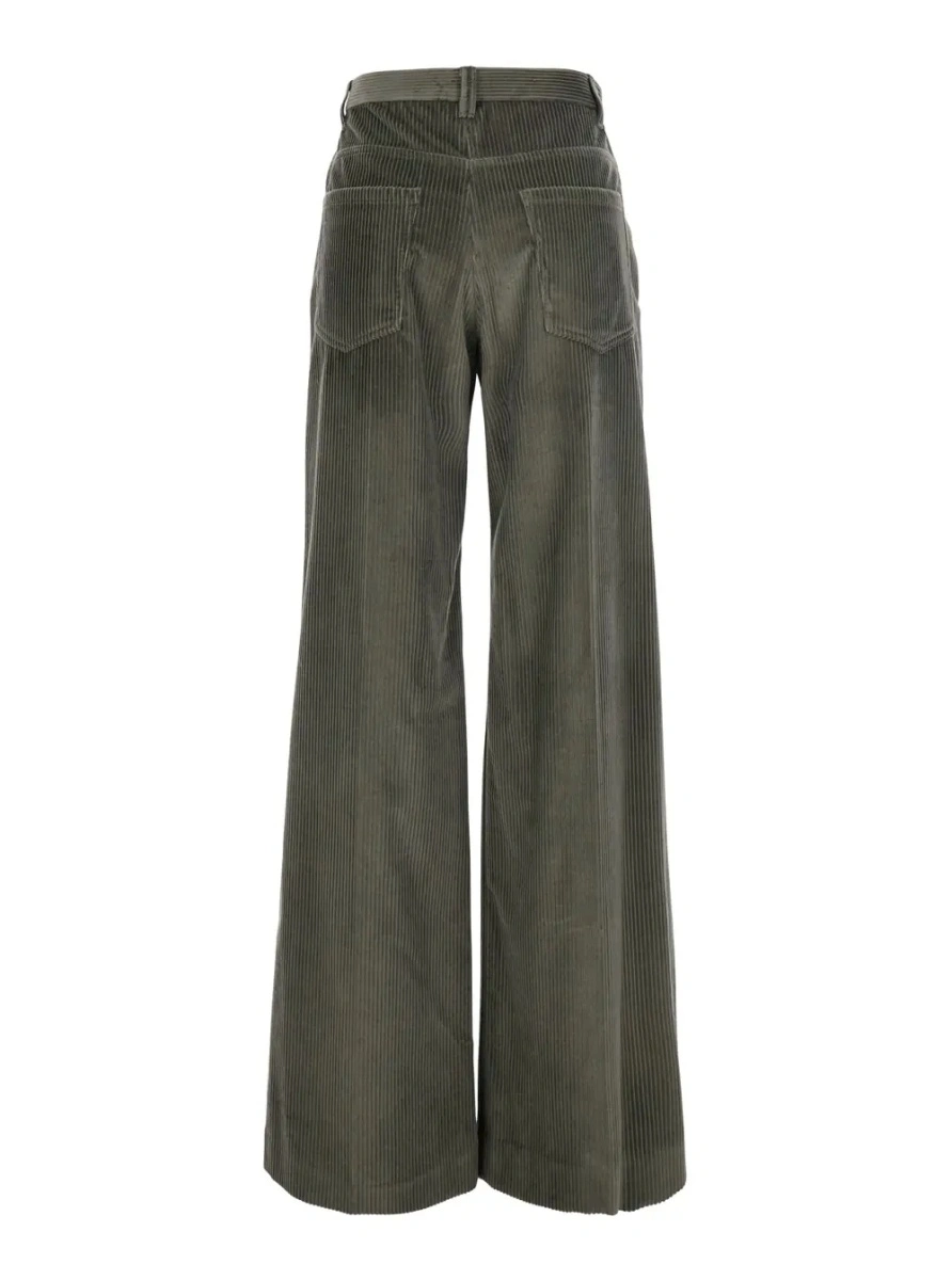 Pantaloni Brown Pants with Monile on the belt loop and wide leg in corduroy for women - Img 2
