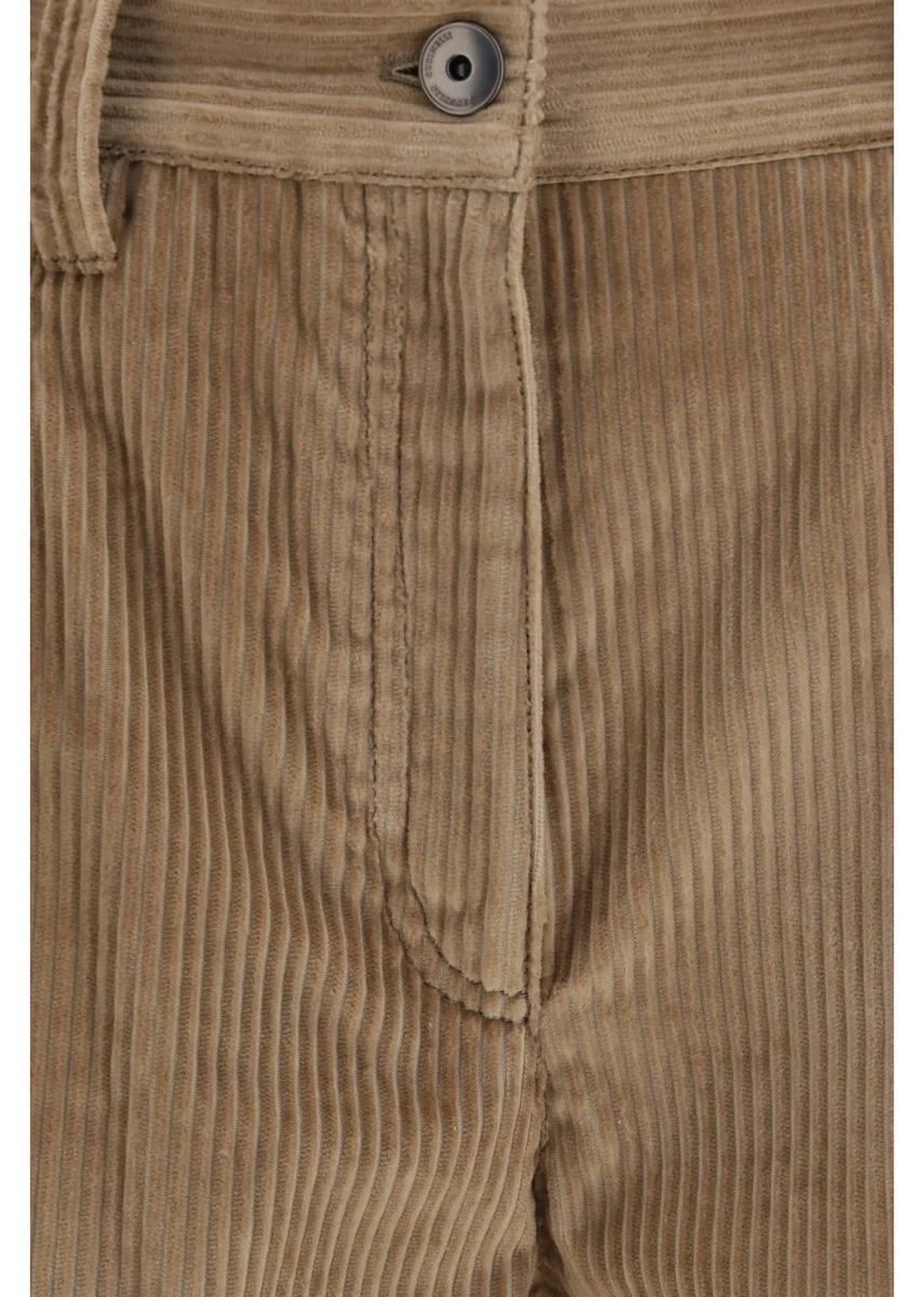 Pantaloni casual Brunello Cucinelli maro din catifea cotelata - Img 3