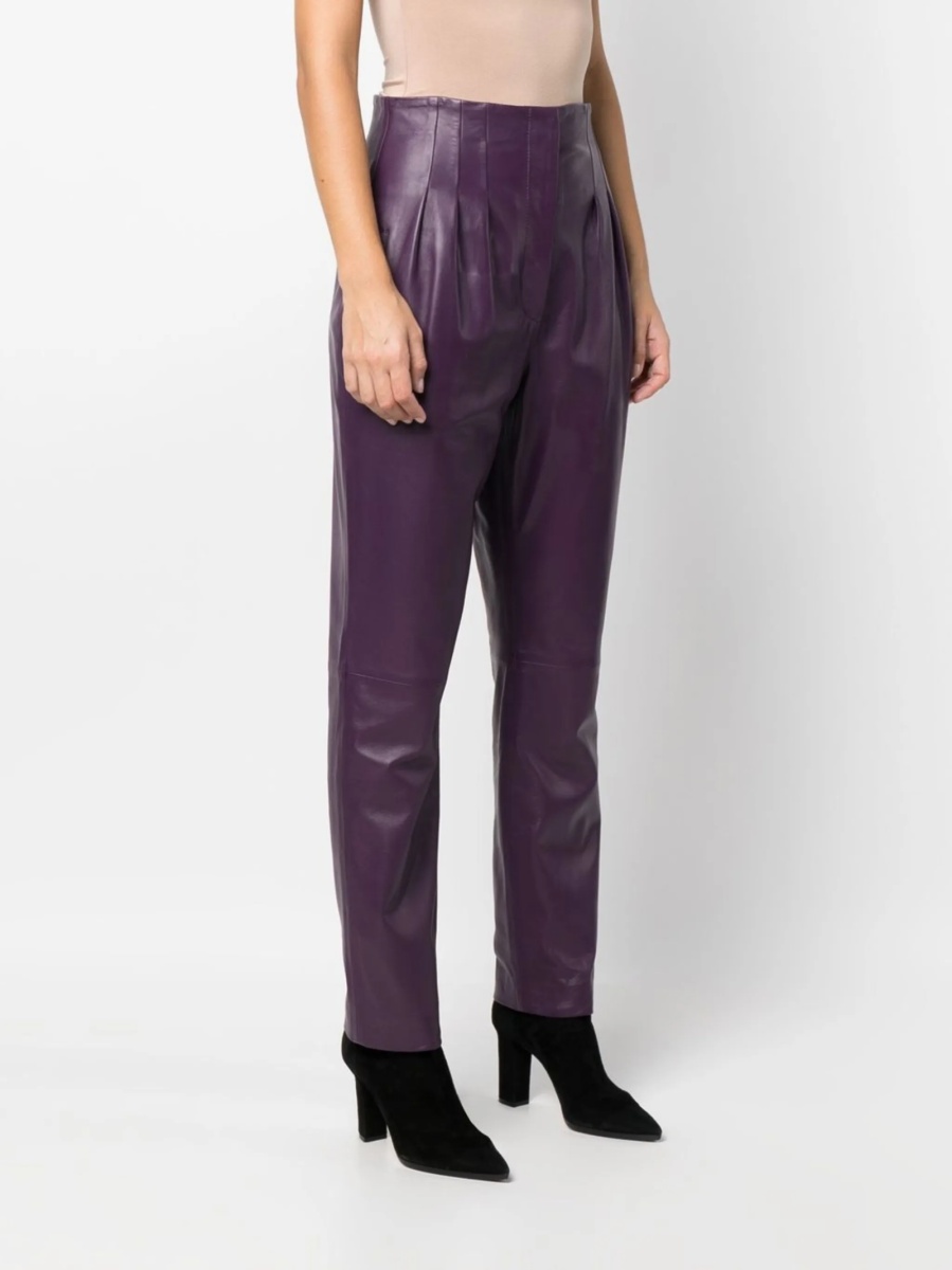 Pantaloni conici Alberta Ferretti violet din piele - Img 3