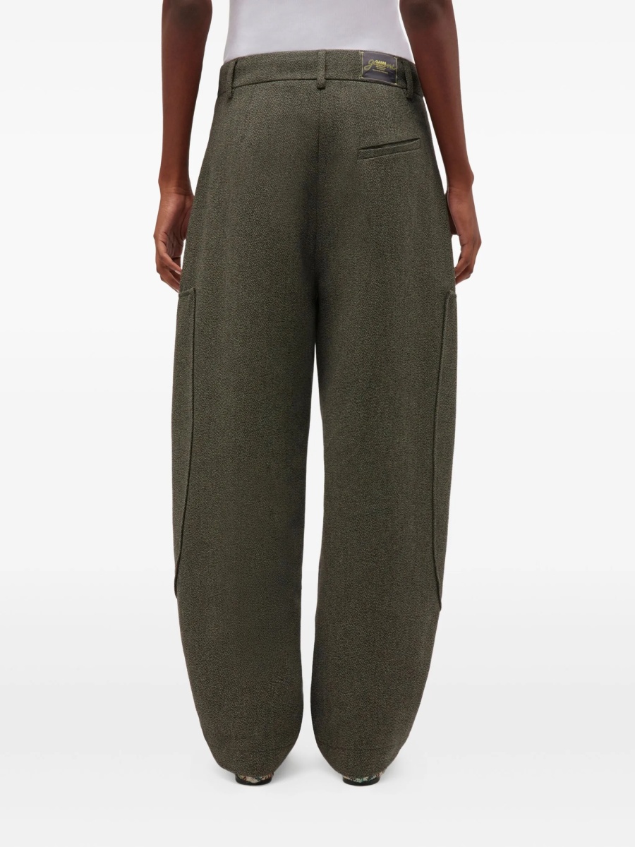 Pantaloni eleganti Ganni verzi din bumbac organic si fibre - Img 4