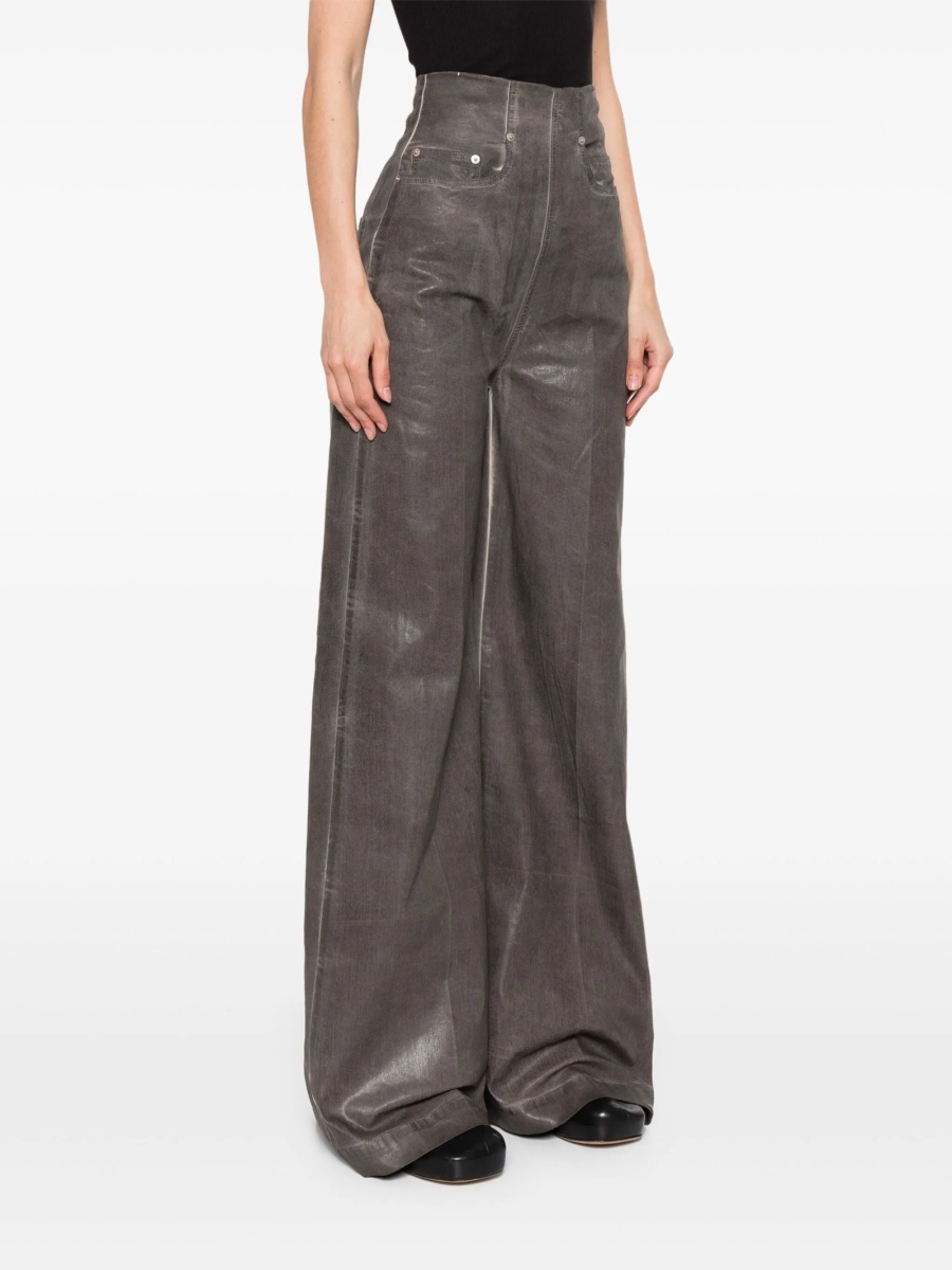 Pantaloni evazati Rick Owens gri din cauciuc si bumbac - Img 3