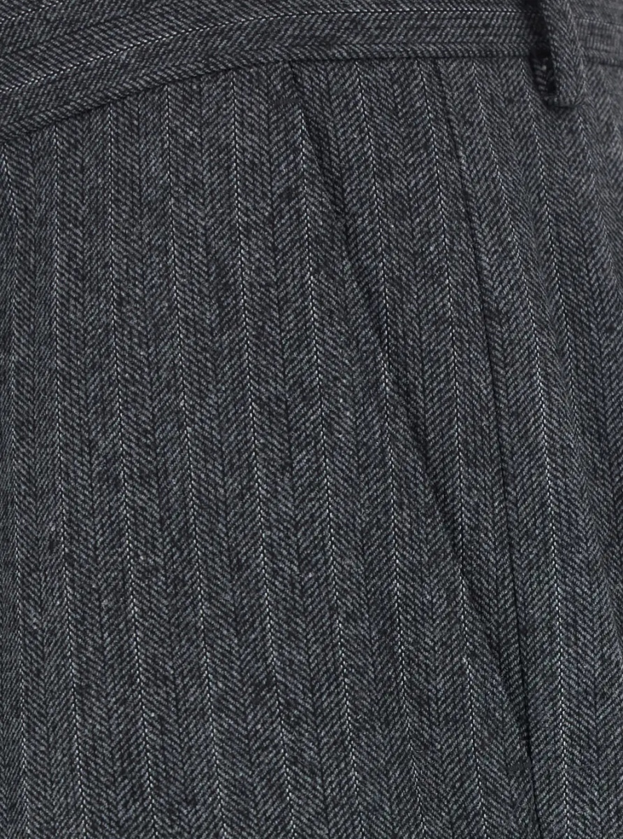 Pantaloni Herringbone Wool Trousers with Pleats and Wide Leg Gray for Men - Img 3