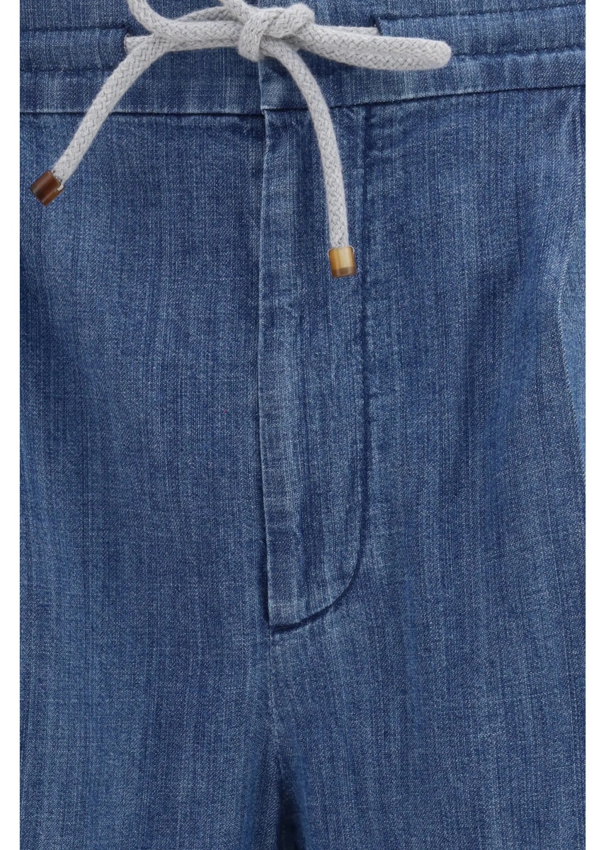 Pantaloni Lightweight denim Pants with drawstring and double pleats - Img 3