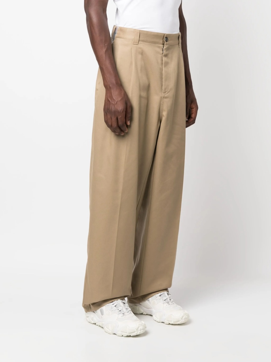 Pantaloni loose fit Maison Margiela maro din lana si bumbac - Img 3