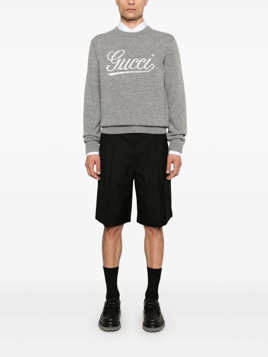 Pantaloni scurti Gucci negri din lana si polyester - Img 2