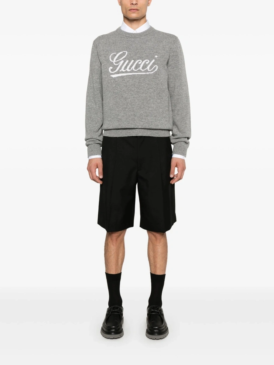 Pantaloni scurti Gucci negri din lana si polyester - Img 2