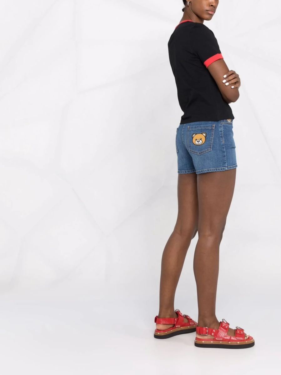 Pantaloni scurti Moschino albastri din bumbac si spandex/elastan - Img 4
