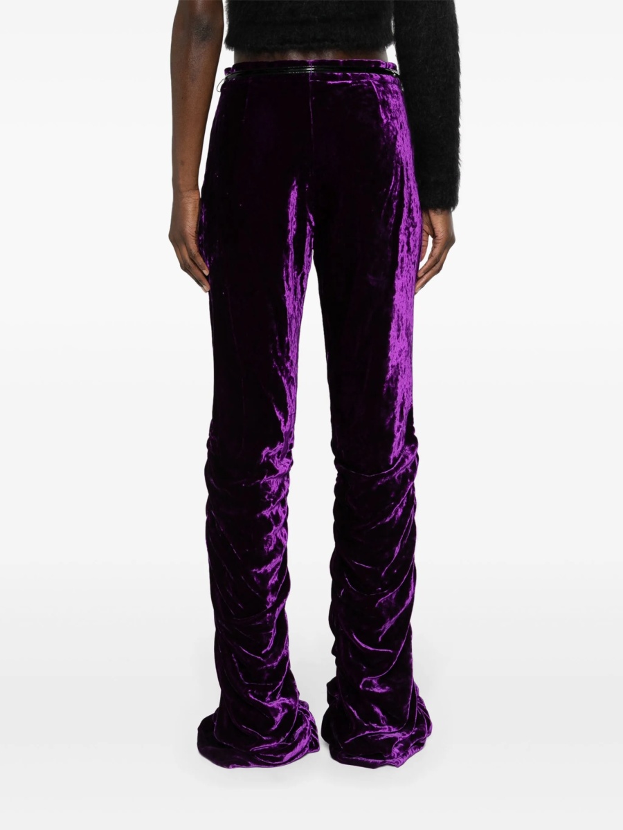 Pantaloni slim fit Gucci Horsebit violet din vascoza si piele - Img 4