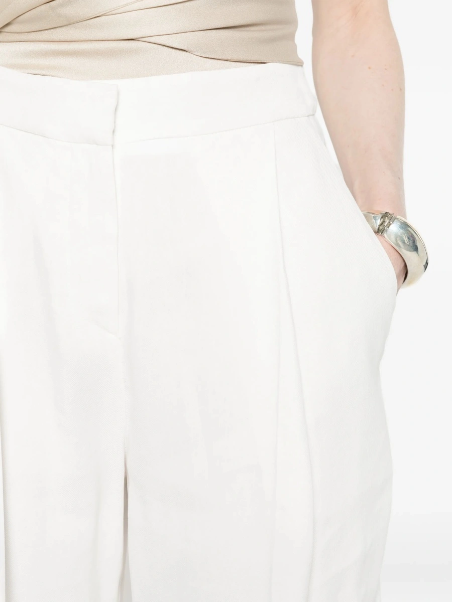 Pantaloni talie inalta Elisabetta Franchi albi din vascoza si in - Img 5