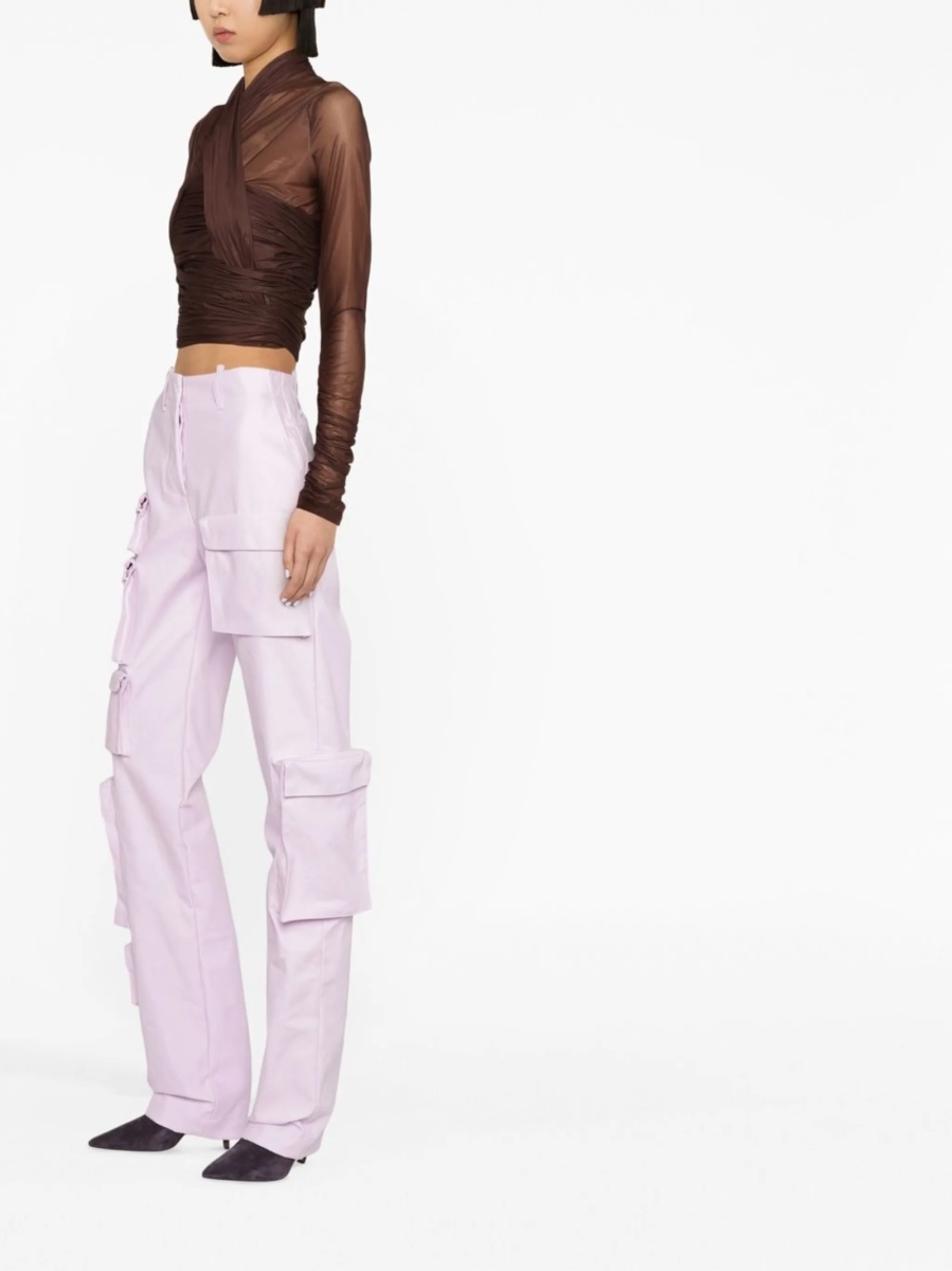 Pantaloni talie inalta Off-White violet din bumbac si poliamida - Img 3