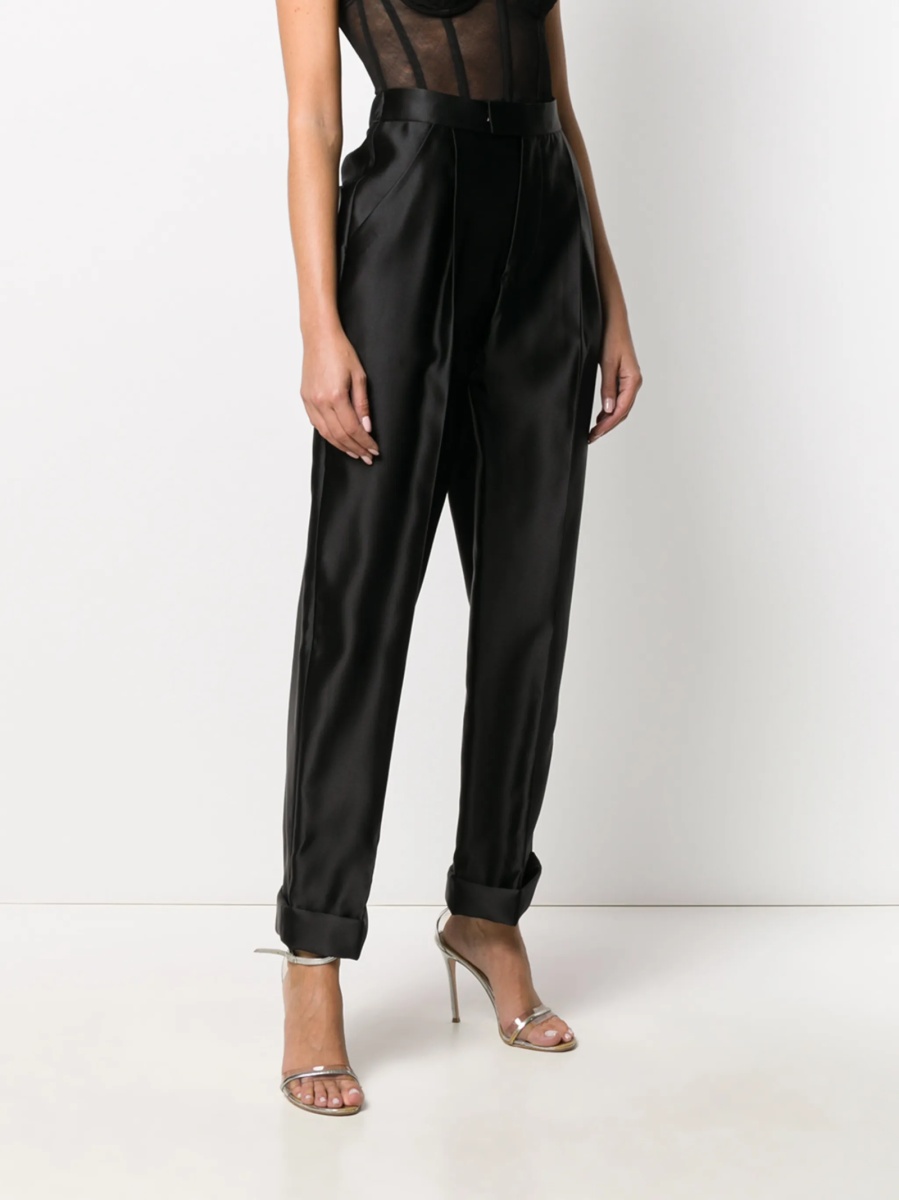 Pantaloni talie inalta Tom Ford negri din matase si vascoza - Img 3