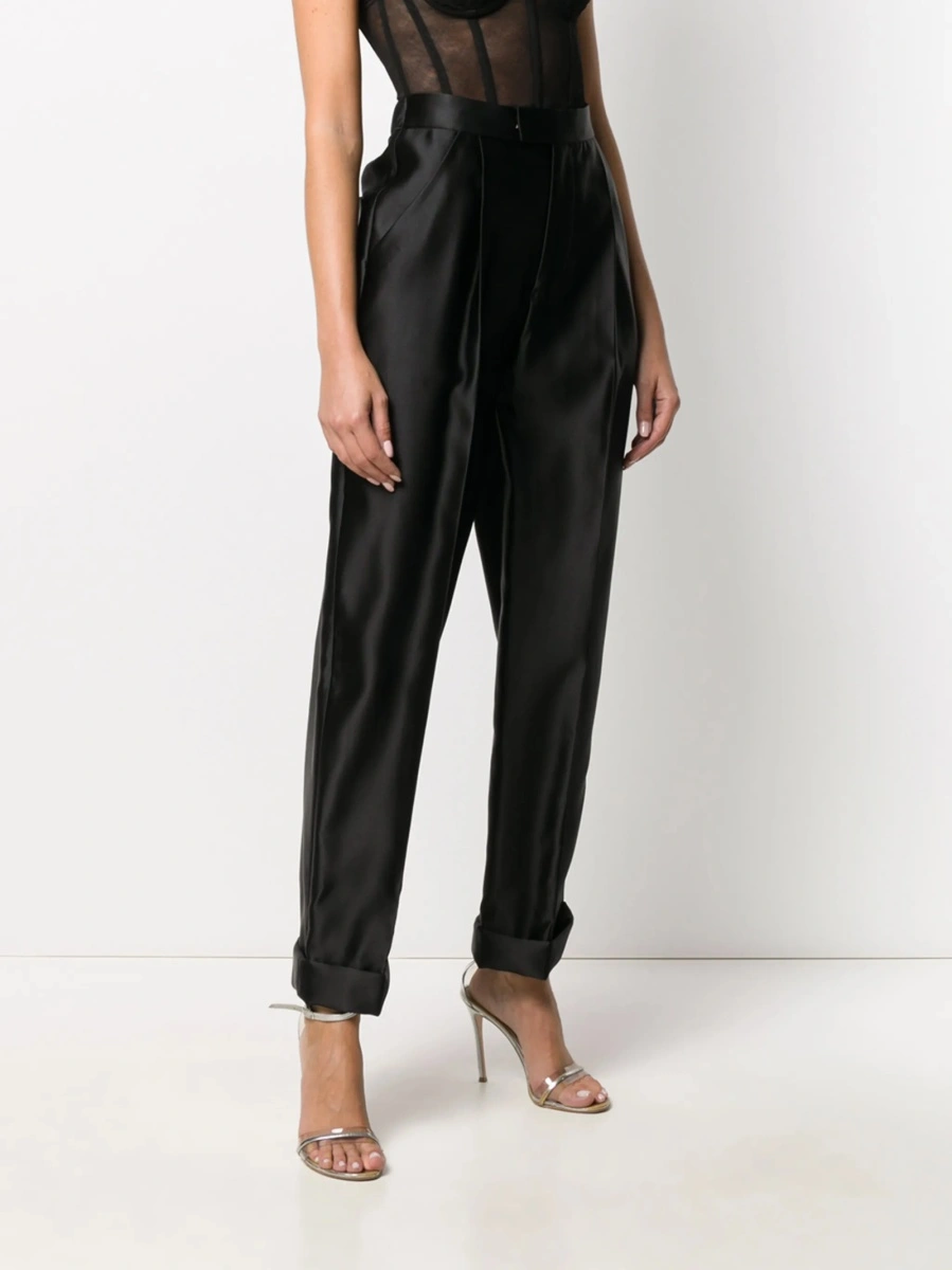 Pantaloni talie inalta Tom Ford negri din matase si vascoza - Img 3