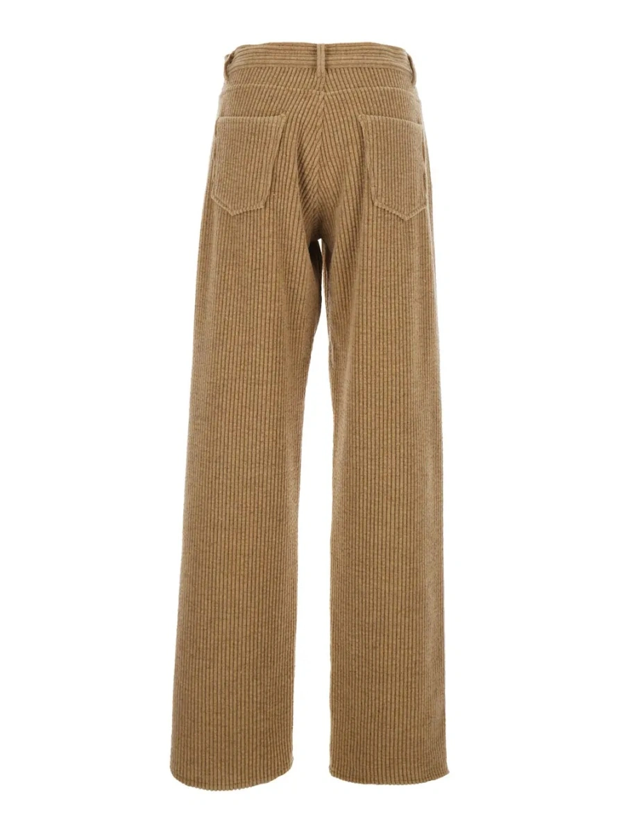 Pantaloni THE ROW bej din catifea reiata - Img 2