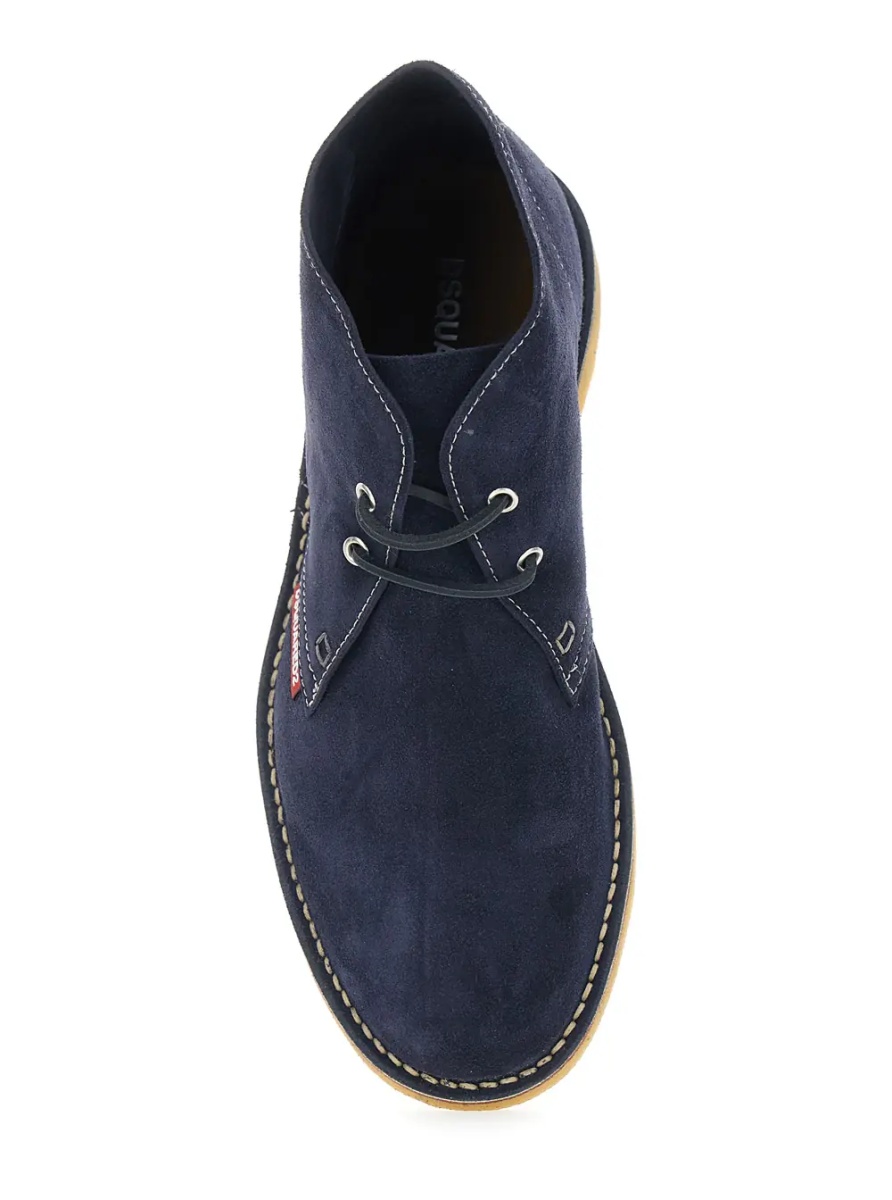 Pantofi Blue Lace-Up with Logo Patch on the Side and Contrast Stitching in Suede for Men - Img 4
