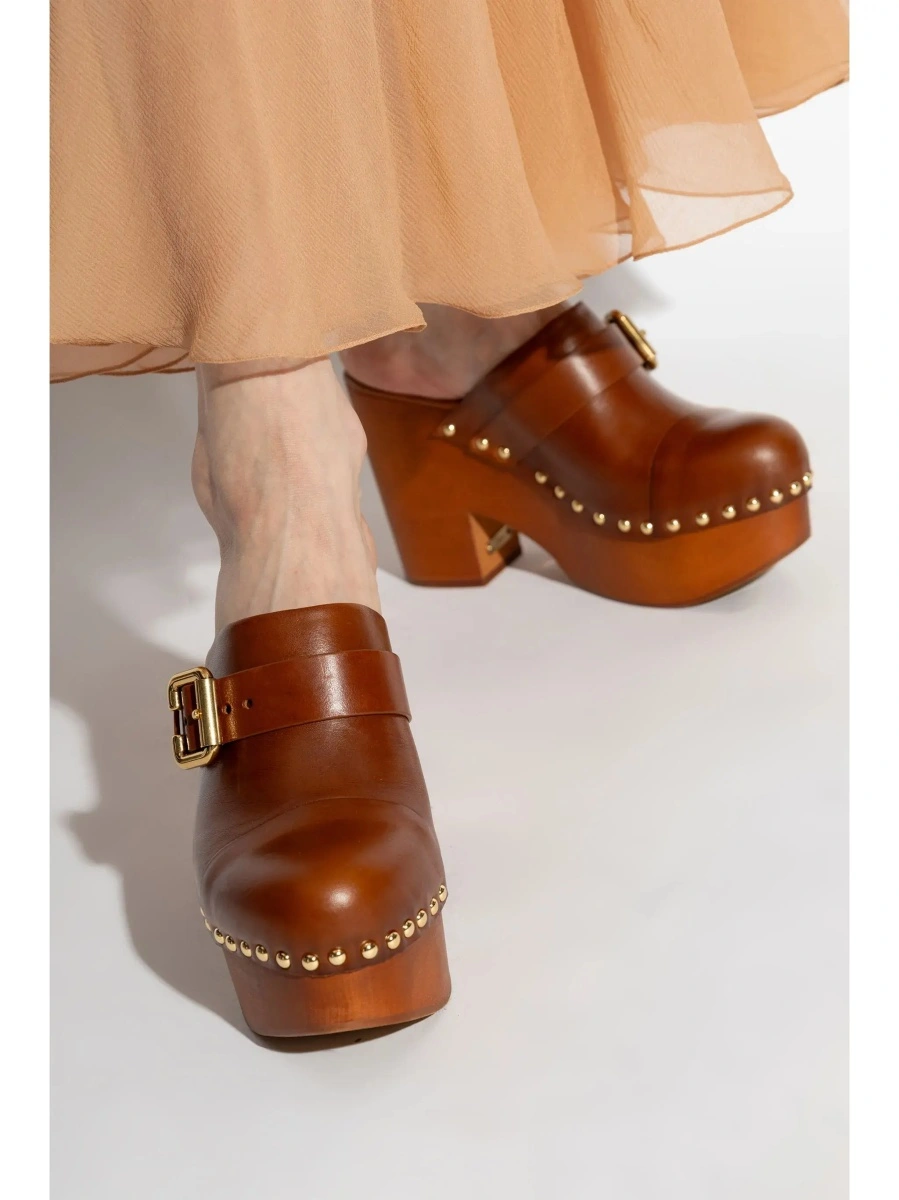 Pantofi cu platforma Chloe maro din piele si lemn - Img 5