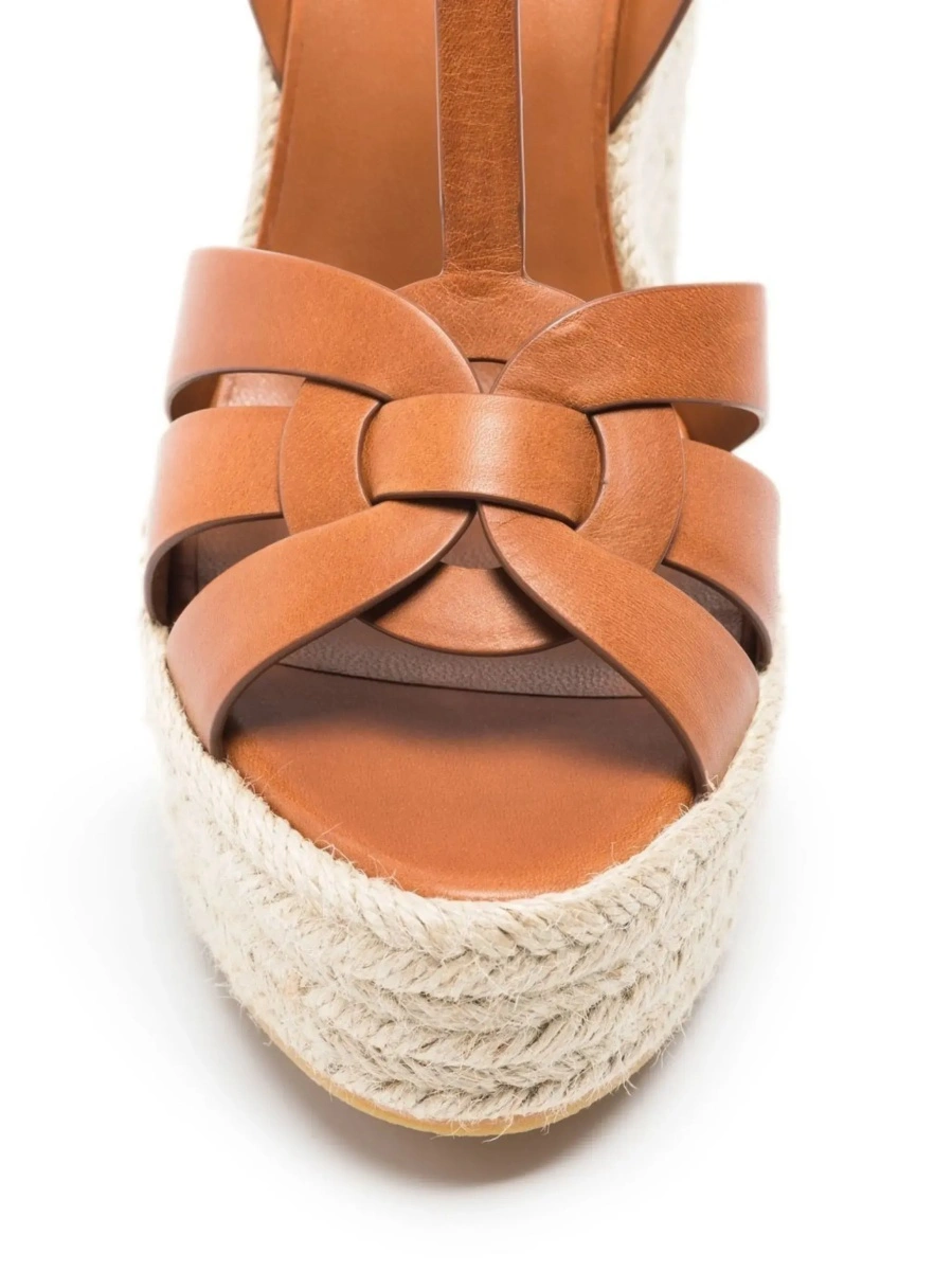 Pantofi cu platforma Saint Laurent 'Tribute' maro din piele - Img 3