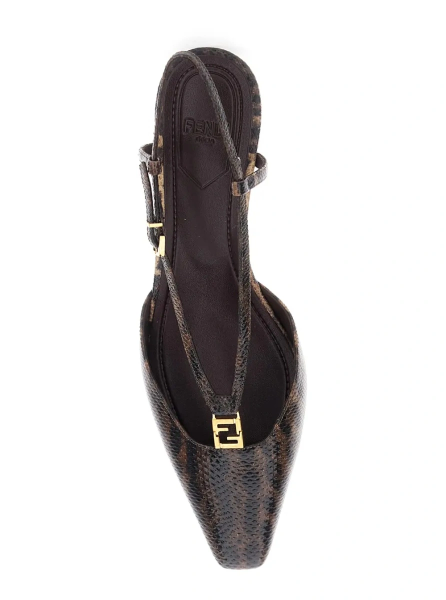 Pantofi cu toc Fendi maro din piele - Img 3