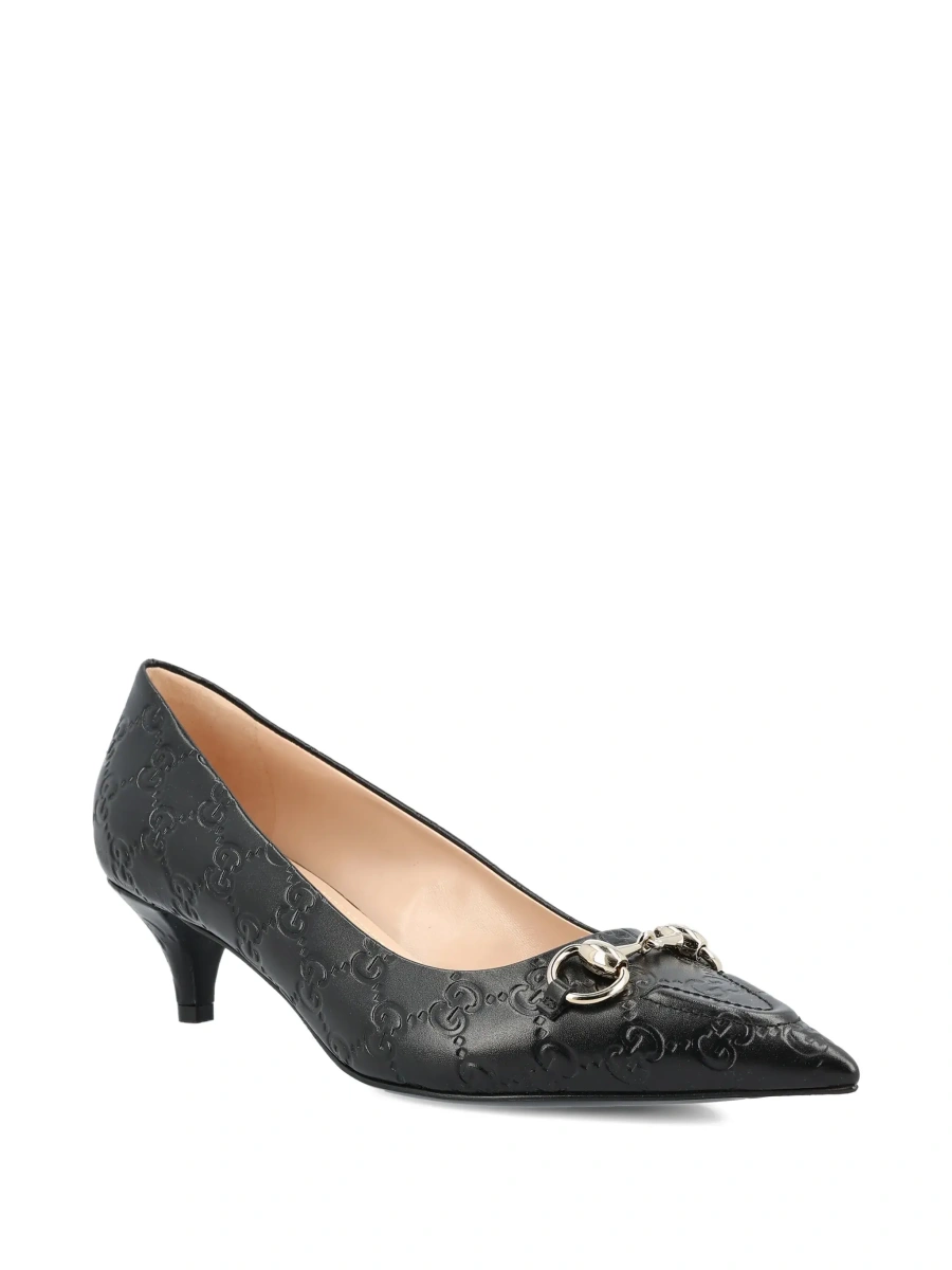 Pantofi cu toc Gucci negri din piele GG - Img 5