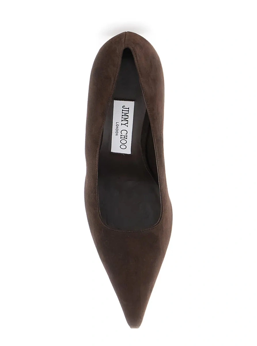 Pantofi cu toc Jimmy Choo maro din piele intoarsa 'Ixia' - Img 4