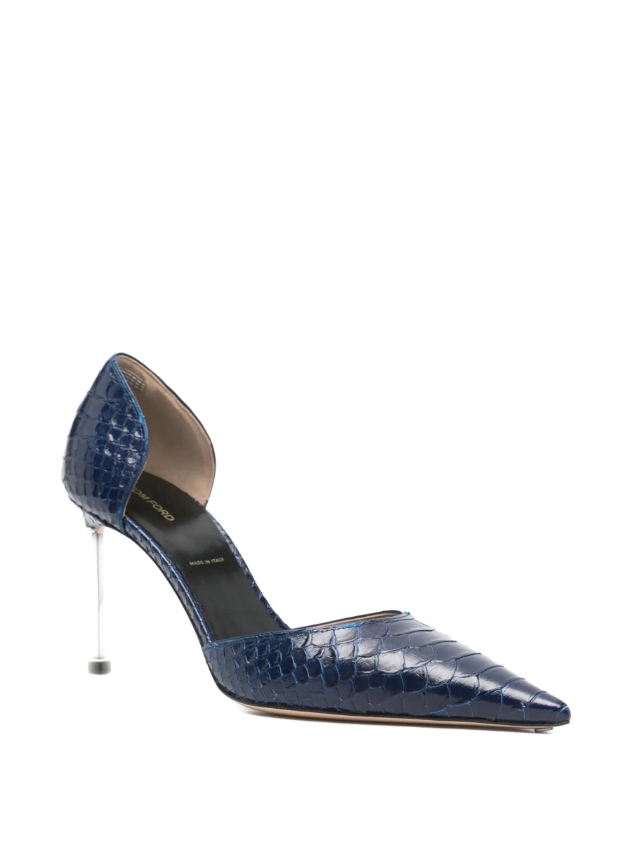 Pantofi cu toc Tom Ford albastri din piele - Img 5