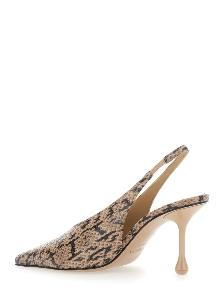 Pantofi 'Isa' Beige Beige Slingback Pumps with Snakeskin Print Effect in Leather for Women - Img 3