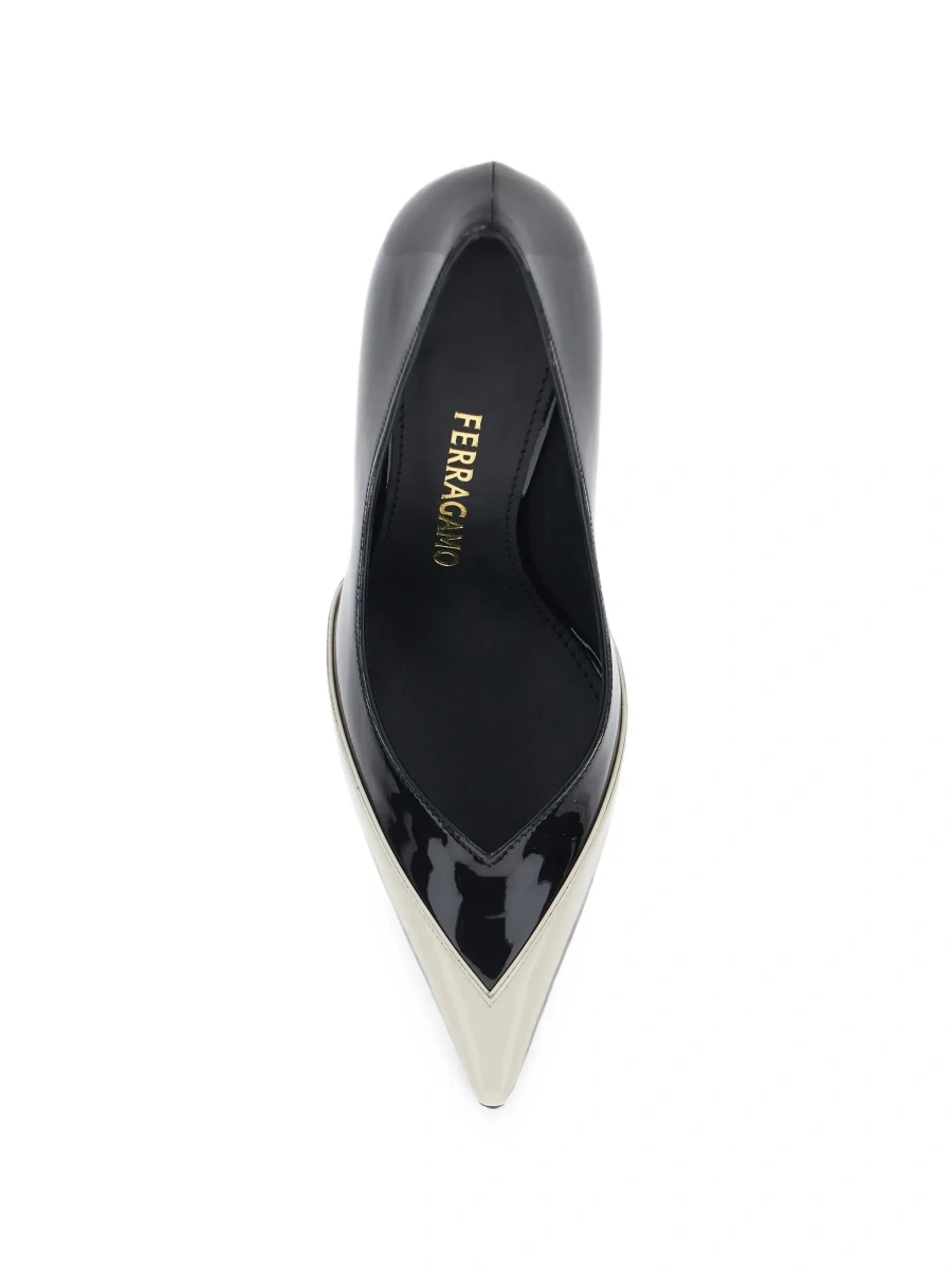 Pantofi 'Yasmin' white and black Pumps with pointed design in patent leather for women - Img 7
